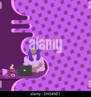 Woman Sitting Using Laptop Online Session Discussing Latest Projects. Stock Vector