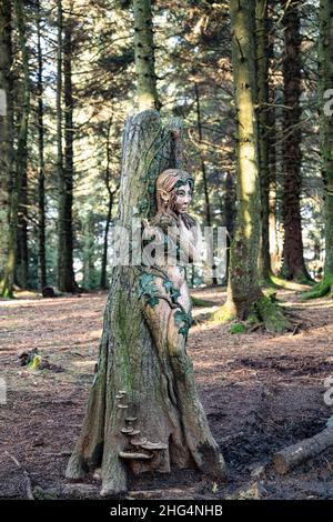 Dryad, ( nymph ) sculpture by Victoria Morris and Lee Nicholson, Pendle sculpture trail, Barley, Lancashire, UK. Stock Photo