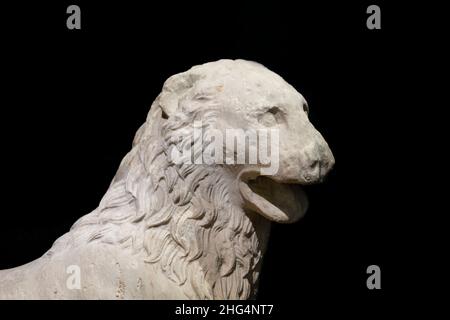 Marble Statue of a Lion from the mausoleum at Halicarnassus. Late Classical Period, circa mid-4th century BCE. Istanbul Archaeology Museum, Turkey. Stock Photo