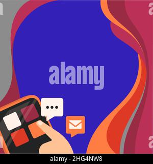 Finger Pressing Application Button Presenting Global Network Connection. Stock Vector
