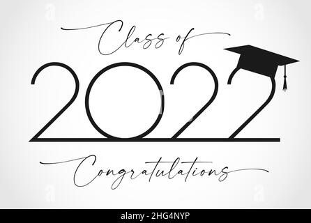 Class of 2022 graduation year sign. Black and white concept. Happy school holiday invitation card, congratulation or t-shirt graphic idea. Isolated ab Stock Vector