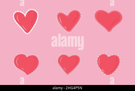Openwork, fabric heart vector set. Pink paper icon heart, valentine collection. Valentine day icons. Stock Vector