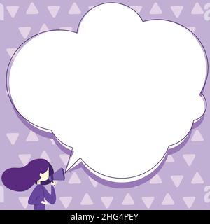 Woman Talking Through Megaphone Making Announcement With Speech Bubble. Stock Vector