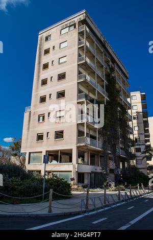 Varosha, Northern Cyprus - January 06, 2022 Cityscape of Varosha, a seaside resort built in 1972, which became a ghost town abandoned by its inhabitan Stock Photo