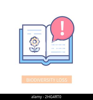 Biodiversity loss - modern colored line design style icon on white background. Neat detailed image of book with endangered or rare plant species. Cari Stock Vector