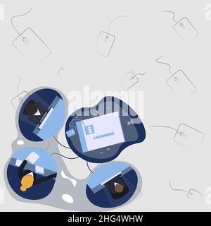 Colleagues Having Office Meeting Sharing Thoughts Showing New Project Plan. Stock Vector