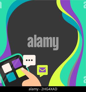 Finger Pressing Application Button Presenting Global Network Connection. Stock Vector