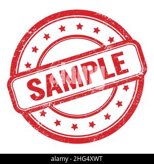 SAMPLE text on red grungy vintage round rubber stamp. Stock Photo