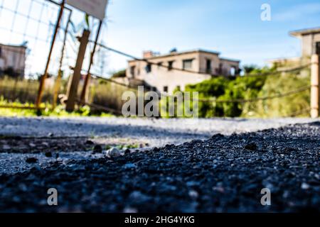 Varosha, Northern Cyprus - January 06, 2022 Cityscape of Varosha, a seaside resort built in 1972, which became a ghost town abandoned by its inhabitan Stock Photo