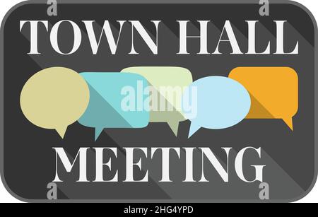 town hall meeting sign or sticker with speech bubbles, vector illustration Stock Vector