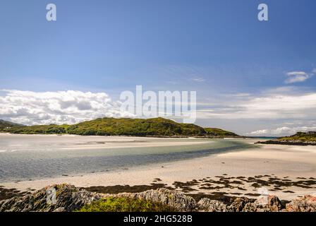 A summer HDR image of the beautiful Silver Sands of Morar on the coastline between Arisaig and Morar near Mallaig, Scotland. 14 June 2011 Stock Photo