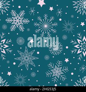 seamless pattern on blue background white snowflakes Stock Vector