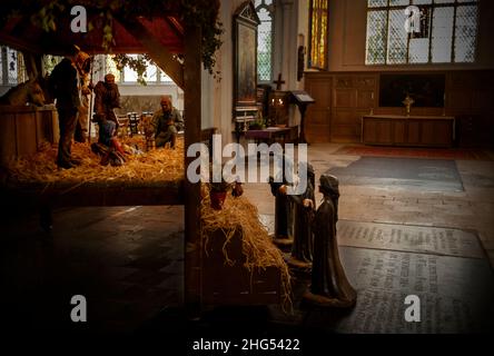 Thaxted Essex England January 2022 Crib and Three Wise Men in Thaxted Church. Stock Photo