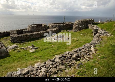 The Fahan group of beehive huts, on the southwest coast of the Dingle ...