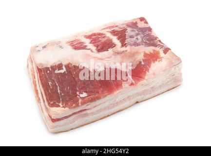 Raw pork belly with streaks of fat isolated on a white background Stock Photo