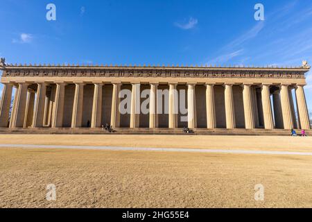 Parthenon in Centennial Park, in Nashville, Tennessee, is a full-scale replica of the original Parthenon in Athens. It was designed by architect Willi Stock Photo