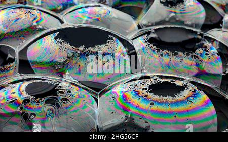 Light Refracting on Bubble Film Surface Stock Photo