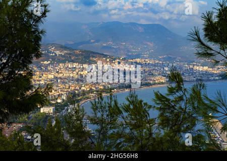 Alanya illuminated by setting sun Stock Photo