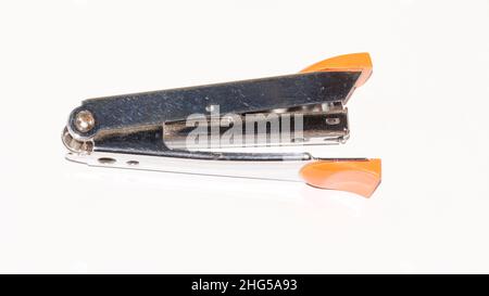 Close up of Stainless stapler isolated on white background Stock Photo