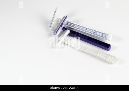 Set of different Shaving razors isolated on a white background. Stock Photo