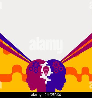 Creative Minds Combining Ideas Creating Innovative Strategies Displaying Teamwork. Heads With Cogwheels Representing Combined Effort Producing Stock Vector