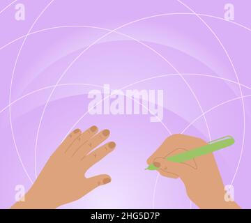 Hands Using Pencil Strategizing Newest Innovative Creative Goal Plans. Palms Holding Writing Pen Planning Successful Future Career Displaying Stock Vector