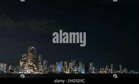 Cartagena, Bocagrande cityscape at night of bustling downtown urban panorama Stock Photo