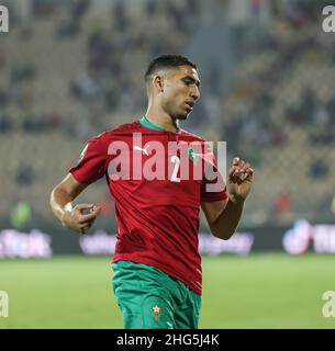 YAOUNDE, CAMEROON - JANUARY 18: Achraf Hakimi of Morocco during the 2021 Africa Cup of Nations group C match between Gabon and Morocco at Stade Ahmadou Ahidjo on January 18, 2022 in Yaounde, Cameroon. (Photo by SF) Stock Photo