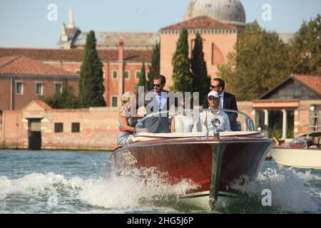 Michelle Hizinker and Tommaso Trussardi arrive in Venice, Italy September 2, 2016. MvS) Stock Photo