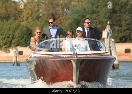 Michelle Hizinker and Tommaso Trussardi arrive in Venice, Italy September 2, 2016. MvS) Stock Photo