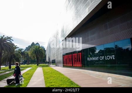 The DeYoung Museum is a prominent part of Golden Gate Park in San Francisco, CA, USA which holds art exhibits. Stock Photo