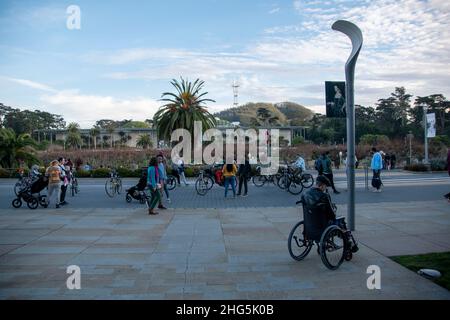 The DeYoung Museum is a prominent part of Golden Gate Park in San Francisco, CA, USA which holds art exhibits. Stock Photo