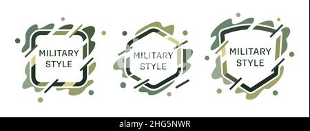 Frames for text in military style. Set of graphic elements in military style. Template for logo design, business cards, invitations, gift cards, flyer Stock Vector