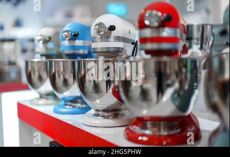 Bowl-Lift Stand Mixers in an electronics store. Stock Photo