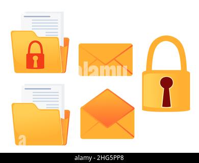 Set of digital online security data icons lock folder and envelope vector illustration on white background Stock Vector