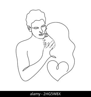 Abstract couple on white in a line art style. Stock Vector