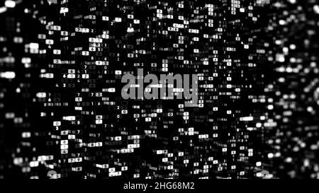 Abstract black and white background with the data in many rows of changing numbers, seamless loop. Digital display, technology and electronic devices Stock Photo