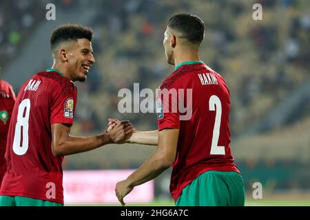 YAOUNDE, CAMEROON - JANUARY 25: Achraf Hakimi of Morocco during the 2021  Africa Cup of Nations Play Offs - 1/8-finals match between Morocco and  Malawi at Stade Ahmadou Ahidjo on January 25