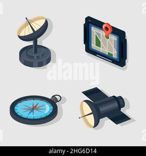 gps technology four icons Stock Vector