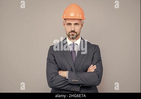 Construct your future. Construction engineer wear hard hat in formalwear. Construction industry Stock Photo