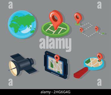 six gps technology icons Stock Vector