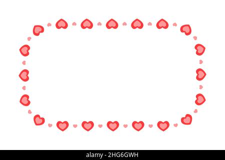 Cute rectangle frame decorated with hearts. Template for Valentine day invitation card, photo, picture, banner. Vector flat illustration isolated on white background. Stock Vector