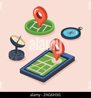 gps four technology icons Stock Vector