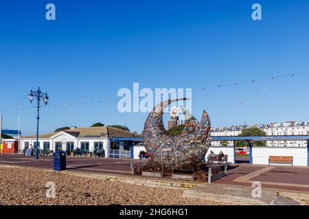 Treadgold Fish Sculpture, a sculpture of waste empty plastic bottles on Eastney Esplanade, Southsea, Portsmouth, Hampshire, south coast England Stock Photo