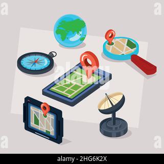 gps technology six items Stock Vector