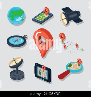 gps technology nine icons Stock Vector