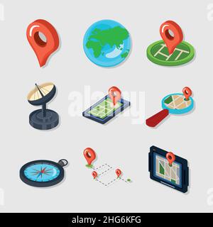nine gps technology icons Stock Vector