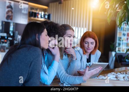 Executives during friendly discussion, month reporting, creative meeting. Concept of business, finance, occupation, job Stock Photo