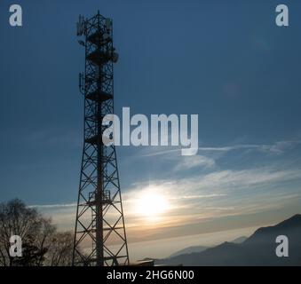 Pylons with telecommunication repeaters Stock Photo