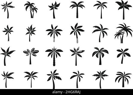 Palm icons set simple vector. Hawaii tree. Island coconut Stock Vector